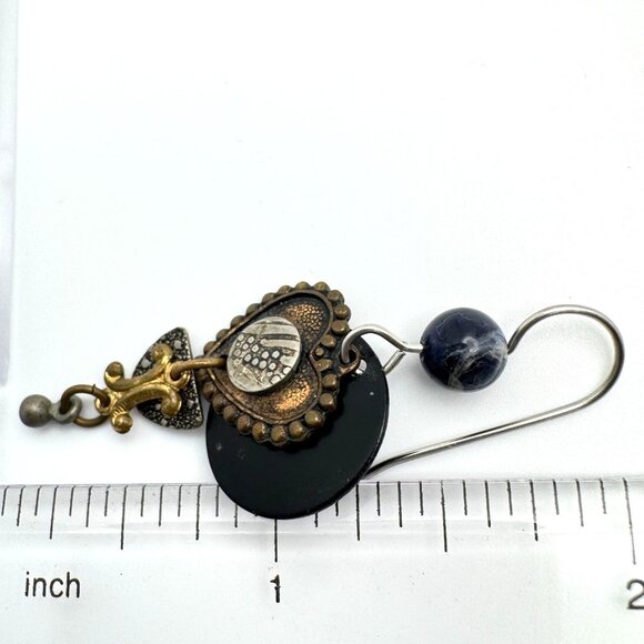 Blue Sodalite Beads Mixed Metal Earrings Abstract Heart Design Vintage - Picture 2 of 10